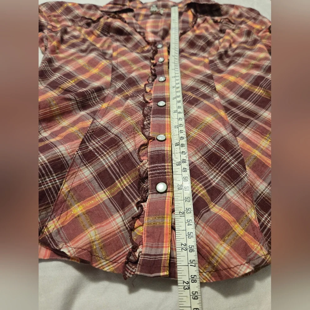 Guess Plaid V-Neck Button-down Shirt With Ruffles size XS. - Picture 9 of 12